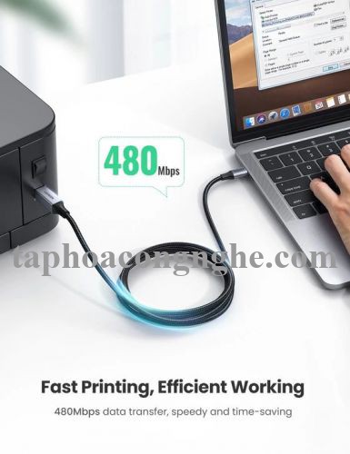 Ugreen 80808 3M màu xám đầu nhôm cáp USB type C ra usb B máy in dây dù US370 30080808